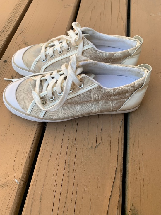 Coach Shoes - Coach Barrett Signature Monogram Canvas Beige Sneakers Size 7.5B